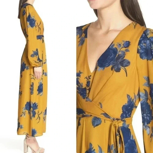 Chelsea28 Floral Yellow Print Faux Wrap Maxi Dress(S) - Picture 3 of 14